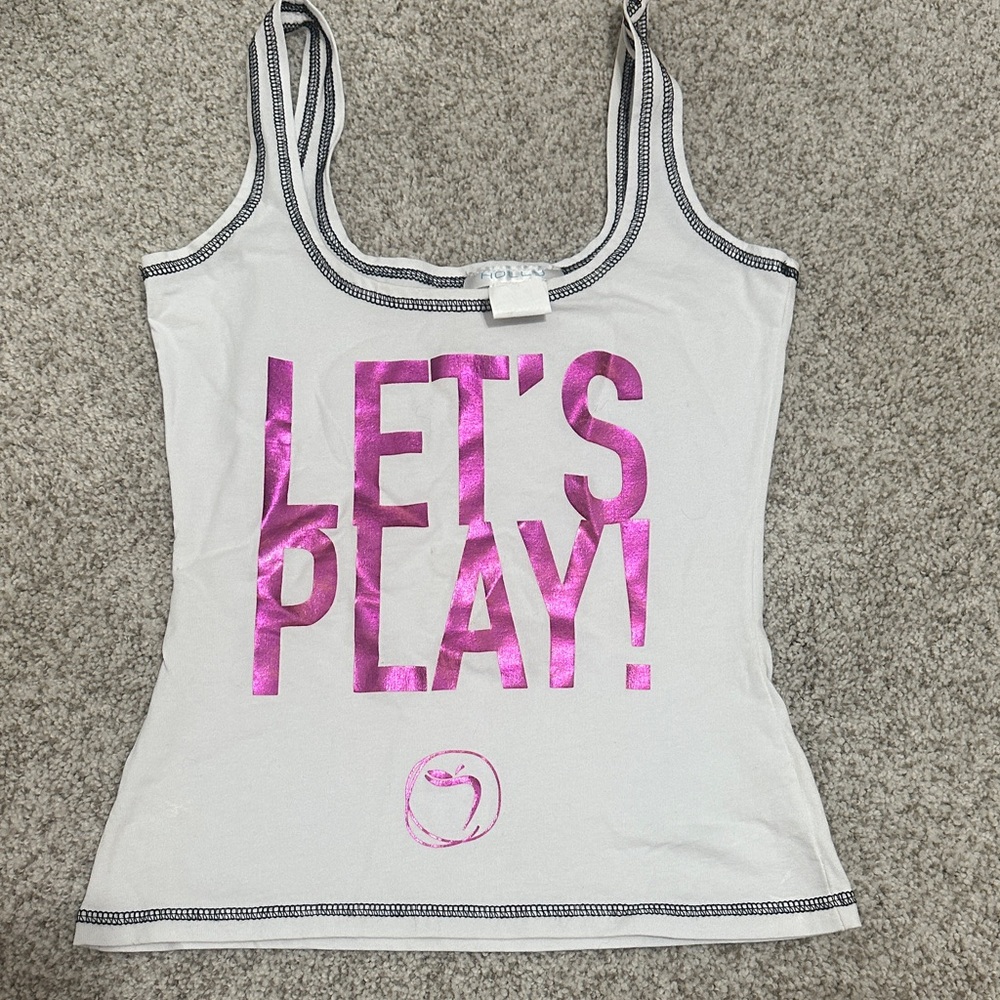 White Tank Top with Pink Graphic Temptations hotel shirt. Size G.